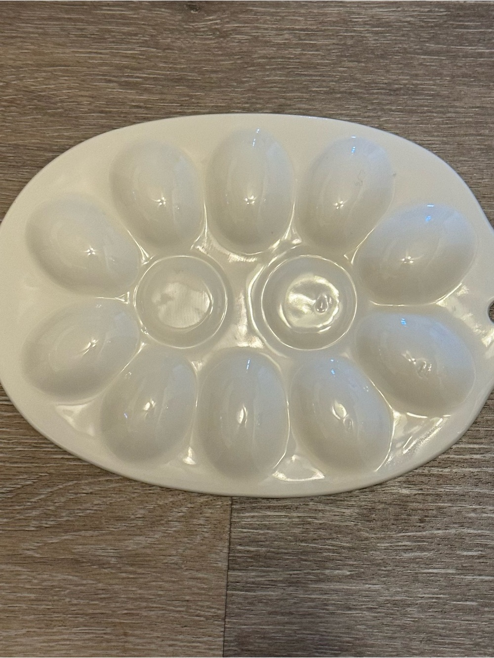 Vintage Mid Century Oval Deviled Egg Tray White & Yellow - Picture 2 of 5